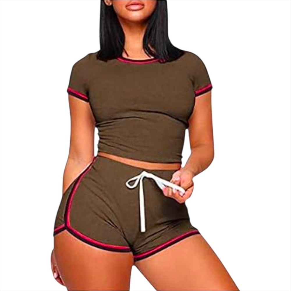 Short Set Womens Medium Olive Green New 2 Piece Crop Top Dolphin Shorts AF0M0102